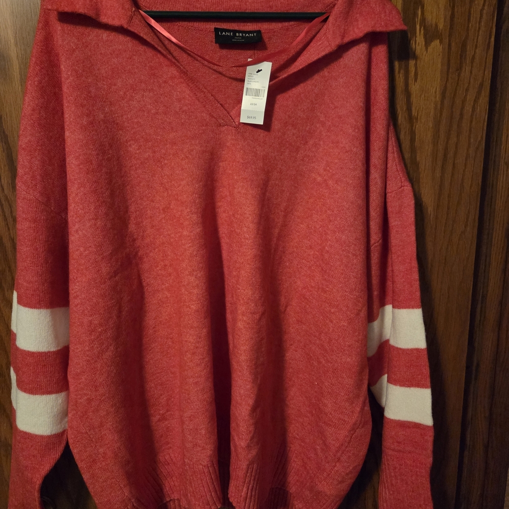 Lane Bryant Red Sweater with White Stripes